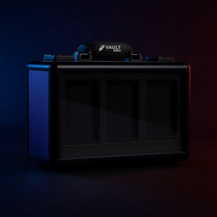 Koper display slab Vault250 — carbon fiber dengan 3 window